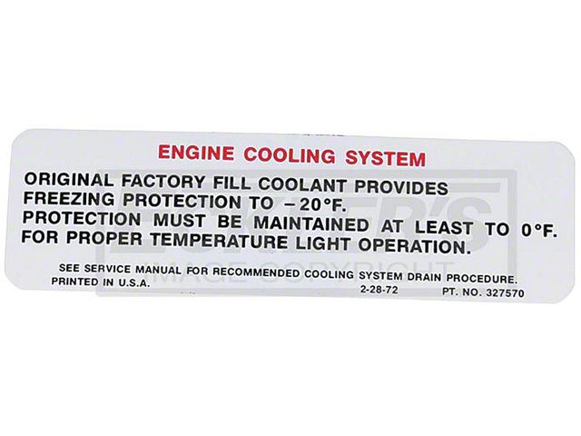 El Camino Engine Compartment Decal, Caution Cooling System,1974-1975
