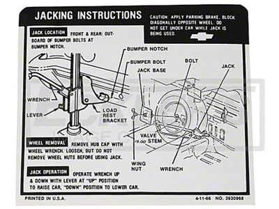 El Camino Jacking Instruction Decal, 1967