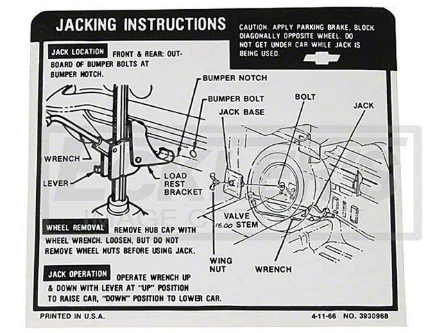 El Camino Jacking Instruction Decal, 1967