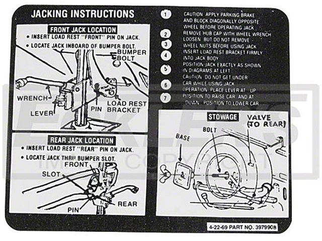 El Camino Jacking Instruction Decal, 1970