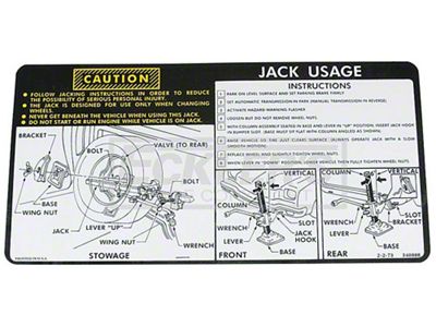El Camino Jacking Instruction Decal, El Camino And GMC, 1974
