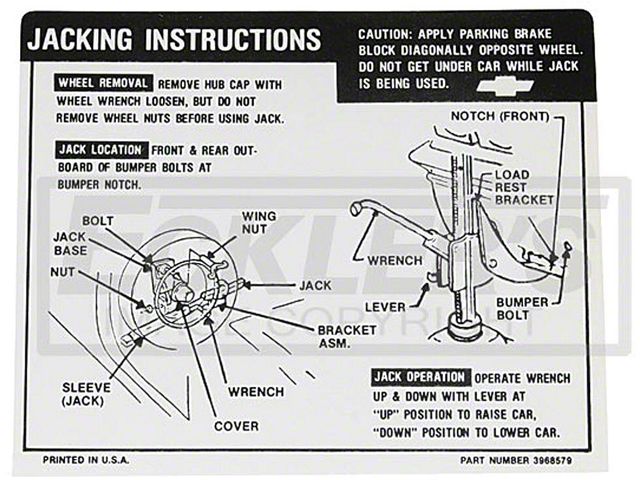 El Camino Jacking Instruction Decal, Super Sport, 1969