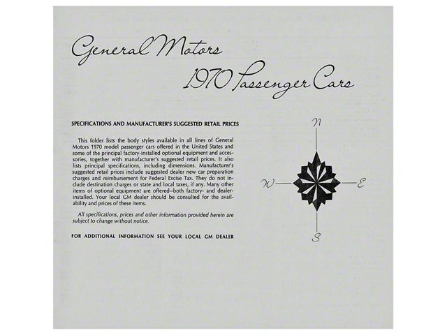 El Camino Manufacturer Suggested Retail Price, Sheet, 1970