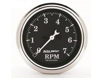 Auto Meter Old Tyme Black Series 2-1/16-Inch In-Dash Tachometer; 0-7000 RPM