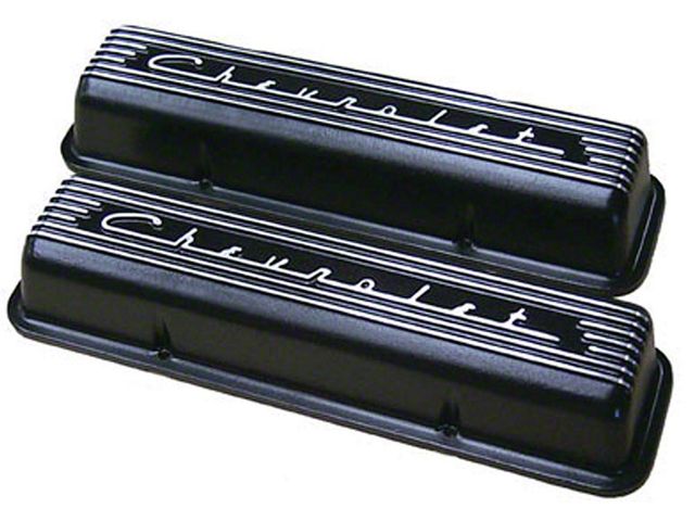 El Camino Valve Covers, Small Block, With Raised ChevroletScript, With Fins, Pair, 1959-1985