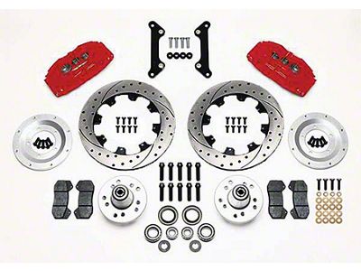 El Camino Wilwood Front Disc Brake Kit, 6-piston Red Calipers, Drilled & Slotted Rotors, 1973-1977