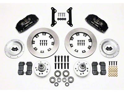 El Camino Wilwood Front Disc Brake Kit, 6-piston Black Calipers, Plain Rotors, 1973-1977