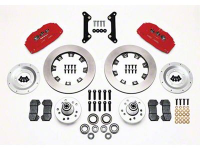 El Camino Wilwood Front Disc Brake Kit, 6-piston Red Calipers, Plain Rotors, 1973-1977