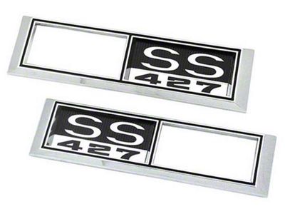 Front Side Marker Bezels with SS 427 Logo; Chrome with Black and White Background (1968 El Camino)
