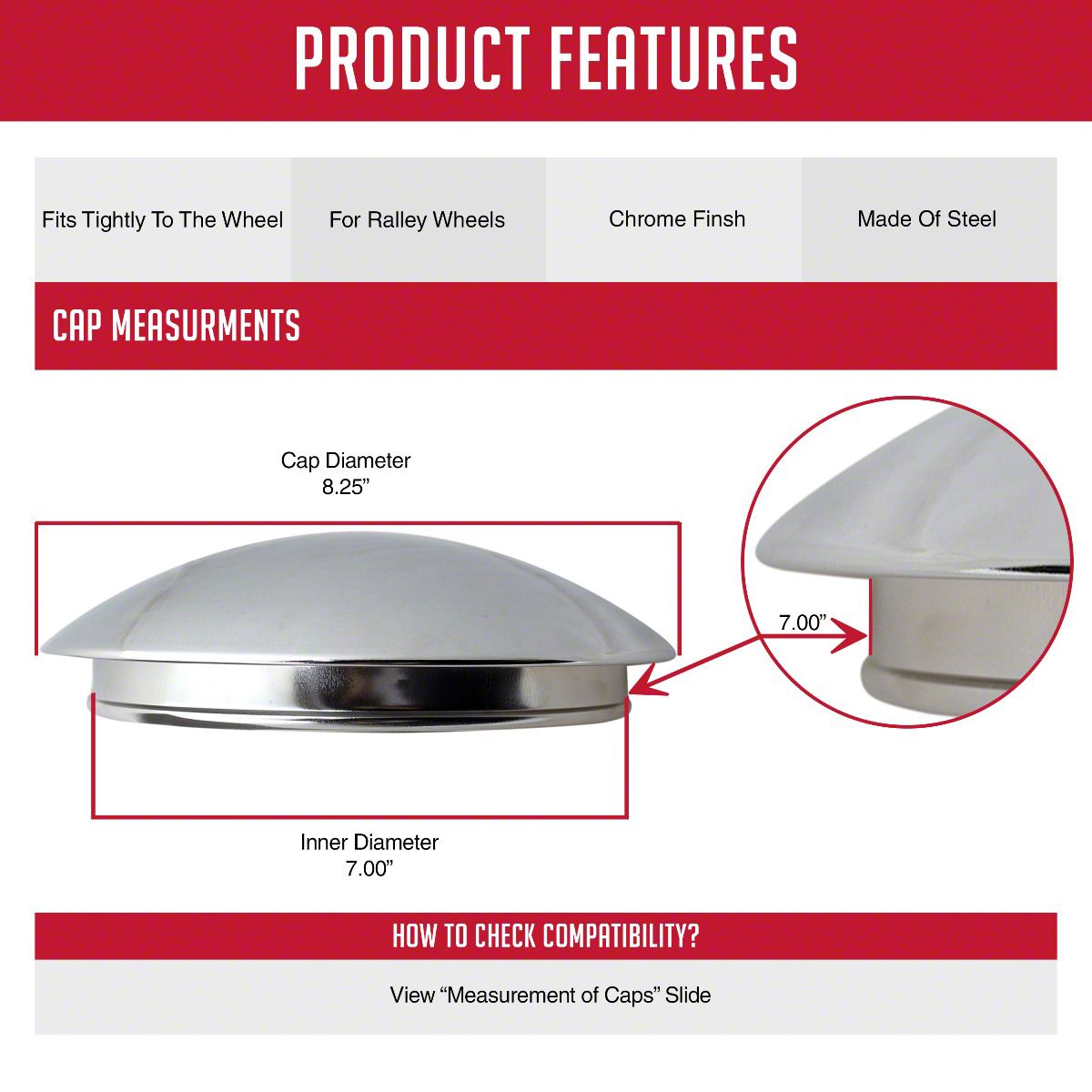 Ecklers Ralley Wheel Baby Moon Cap; Chrome (68-87 El Camino)