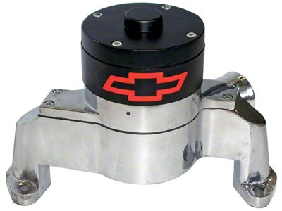 Electric Engine Water Pump; Aluminum; Polished with Bowtie Logo; Fits SB Chevy