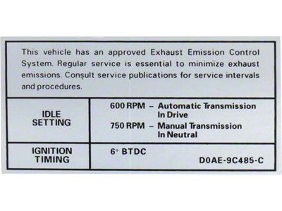 Emission Decal, 302-2V AT/MT Before 10-1 , Montego, 1970