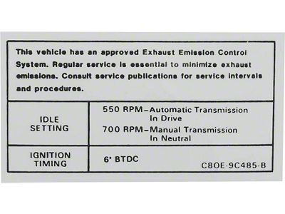 Emission Decal, 302/351-4V AT/MT, Montego, 1968