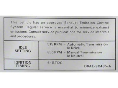 Emission Decal, 351-2V AT/MT, BEFORE 10-1 , Fairlane, Ranchero, Torino, 1970