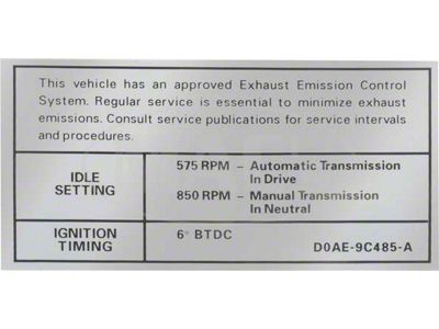 Emission Decal, 351-2V AT/MT, BEFORE 10-1 , Fairlane, Ranchero, Torino, 1970