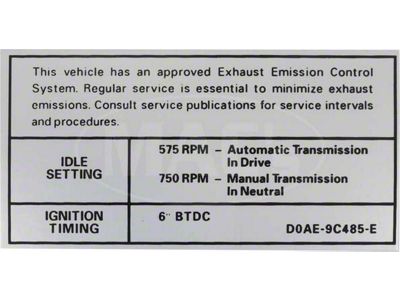 Emission Decal, 351-2V AT/MT, Before 10/1 , Galaxie, 1970