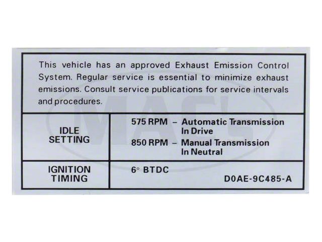 Emission Decal, 351-2V AT/MT, Before 10-1 , Montego, 1970