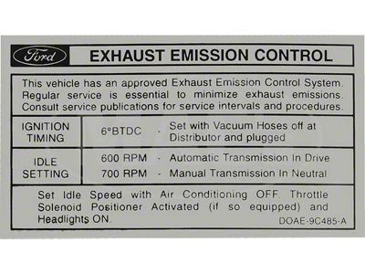 Emission Decal, 351C-2V AT/MT, 10-1 To 1-1 , Fairlane, Ranchero, Torino, 1970