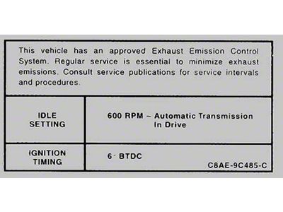 Emmissions Decal/ 428-4v A/t Police/ 68 Ford