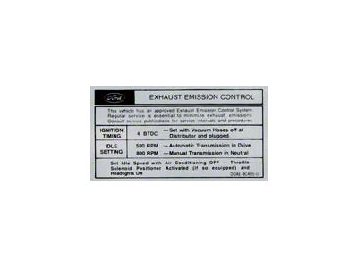 Emission Decal - 429 4-Barrel - Automatic Or Manual Transmission - DOAE-9C485-U - Before 1-1-70 - Ford