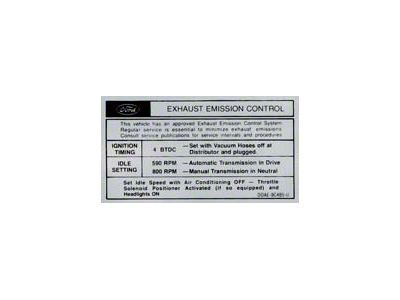 Emission Decal - 429 4-Barrel - Automatic Or Manual Transmission - DOAE-9C485-U - Before 1-1-70 - Ford