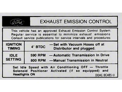 Emission Decal - 429 4-Barrel - Automatic Or Manual Transmission - DOAe-9C485-U - Late 1970 Mercury