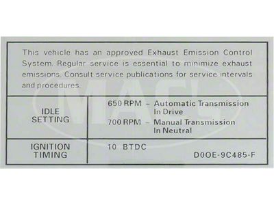 Emission Decal, 429 CJ AT/MT, Before 10-1 , Fairlane, Ranchero, Torino, 1970