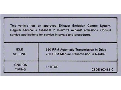 Emission Decal - Automatic & Manual Transmission, 302 & 3512 Barrel - Comet & Montego