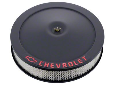 Engine Air Cleaner Kit; 14 Inch; Black Crinkle; Red Chevy Bowtie and Lettering