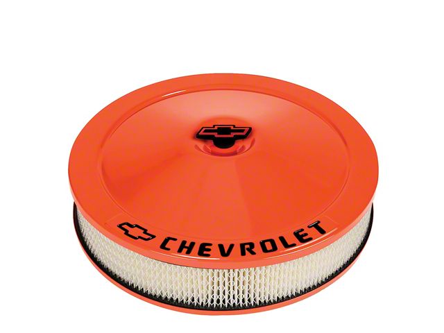 Engine Air Cleaner Kit; 14 Inch Dia; Orange; Chevy Black Lettering w/Bowtie Logo