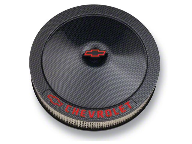 Engine Air Cleaner Kit; Carbon-Style; 14 In; Aluminum; Black; Bowtie,Chevy Logo