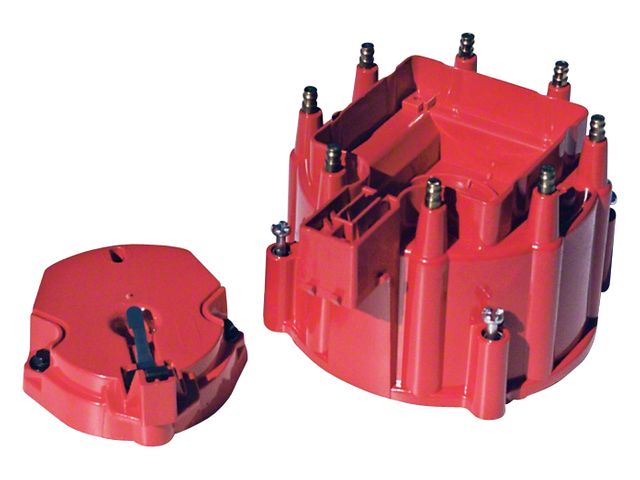Engine Distributor Cap and Rotor Kit; Fits GM HEI Dist w/Internal Coil; Red