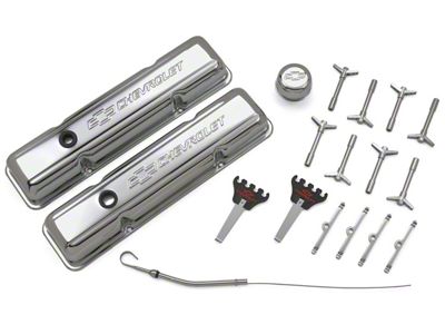 Engine Dress-Up Kit; Chrome with Stamped Chevy Logo; Fits SB Block Chevy Engines