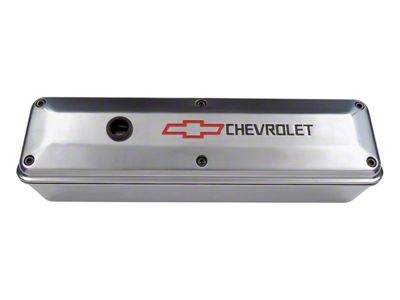 Engine Valve Cover; 2-Piece Tall Style; Die Cast; Polish w/Bowtie Logo; SB Chevy