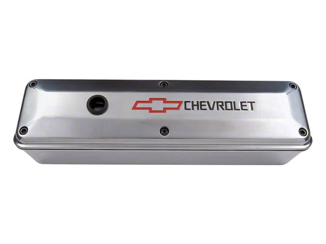 Engine Valve Cover; 2-Piece Tall Style; Die Cast; Polish w/Bowtie Logo; SB Chevy