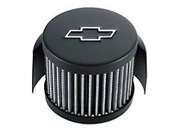 Engine Valve Cover Breather; Chevy Logo; Push-In Style w/Hood; Black Crinkle
