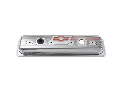 Engine Valve Covers; Center Bolt Style; Steel; Chrome w/Bowtie Logo; SB Chevy