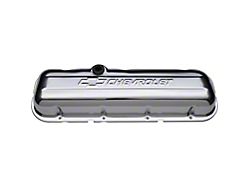 Engine Valve Covers; Stamped Steel; Short; Chrome; w/ Bowtie Logo; Fits BB Chevy