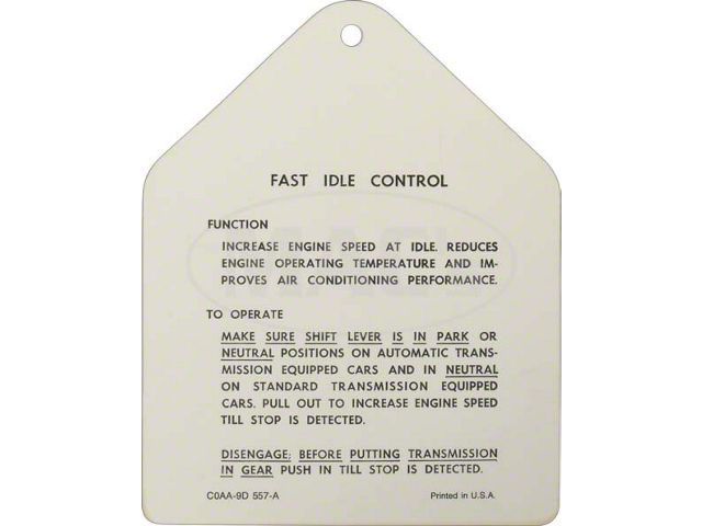 Fast Idle Control Instruction Tag, Galaxie, 1960