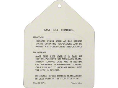 Fast Idle Control Instruction Tag, Galaxie, 1962