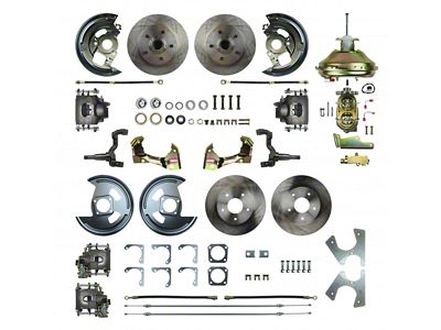 Firebird 4-Wheel Power Disc Brake Conversion Kit With 11 Factory Style Booster, Staggered Rear Shocks, 1967-1969