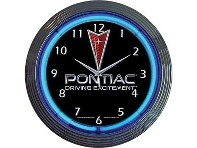 Firebird Clock, Blue Neon, Pontiac Driving Excitement With Arrowhead Design