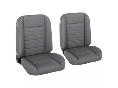 Cruiser Collection Classic Bucket Seats; Medium Earth Grey Vinyl with White Stitching (Universal; Some Adaptation May Be Required)