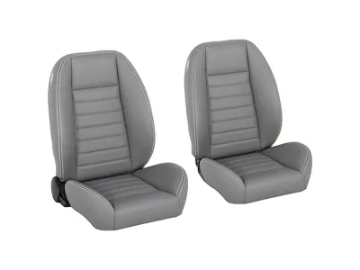 Cruiser Collection Low Back Bucket Seats; Medium Earth Grey Vinyl with White Stitching (Universal; Some Adaptation May Be Required)