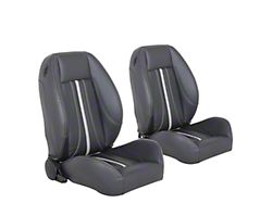 Pro-Series Sport-AR2 Low Back Seats; Black Distressed Vinyl with White Stripe (67-68 Firebird Coupe)