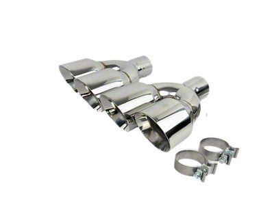 Quad Staggered Slant Cut Exhaust Tips; 4-Inch; Chrome Polished (Fits 2.50-Inch Tailpipe)