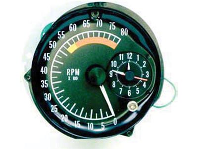 Firebird Tachometer, With Clock, 5700 RPM Redline, 1973-1975