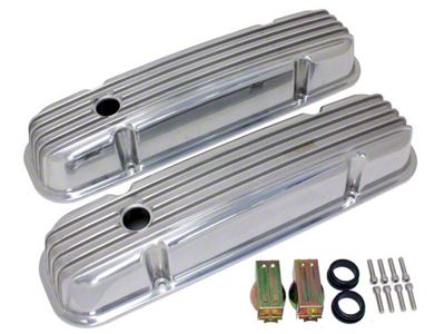 Firebird Valve Covers, Polished Aluminum, Finned, With Holes, For 301-455 Engines, 1967-1979