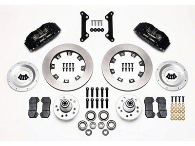 Firebird Wilwood Front Disc Brake Kit, 6-piston Black Calipers, Plain Rotors, 1970-1978