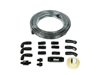 FiTech Fuel Injection Stainless Steel Hose Kit with 10 Micron Filter and Check Valve; Black; 20-Foot (Universal; Some Adaptation May Be Required)